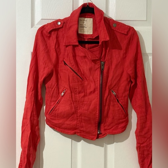 Free People Jackets & Coats Free People Cropped Moto Jacket Red - Picture 3 of 4